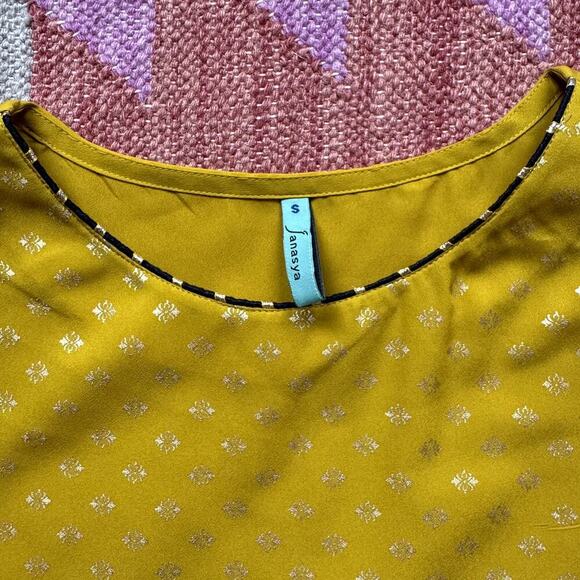 Janasya Indian Women's Mustard Foil Print Jurta Kurti Tunic Dress Small - Picture 5 of 5